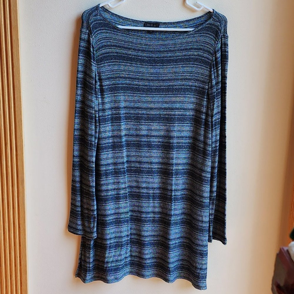 J. Jill Blue and Black Striped Long Sleeve Tunic